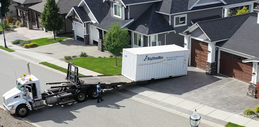 Delivery of a BigSteelBox storage unit to a home